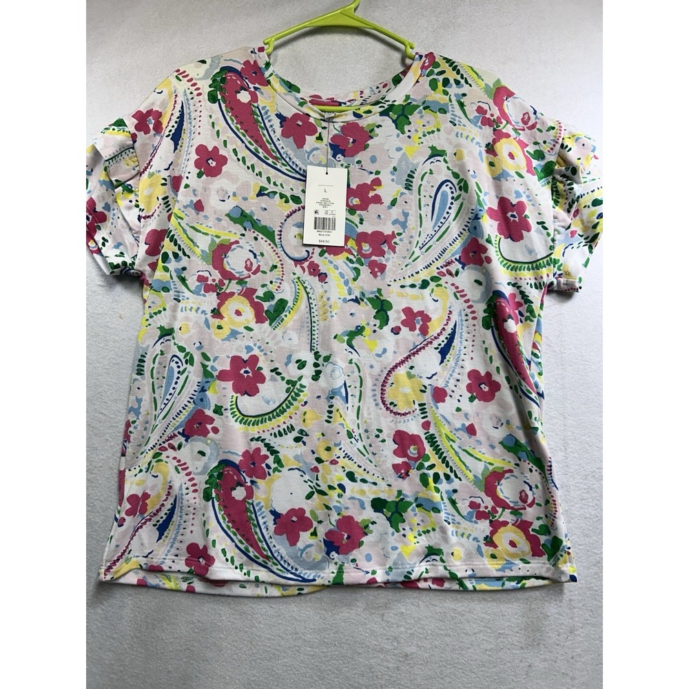 Crown & Ivy Women's Size Large Multicolor Floral Knit Ruffle Sleeve Tee NWT